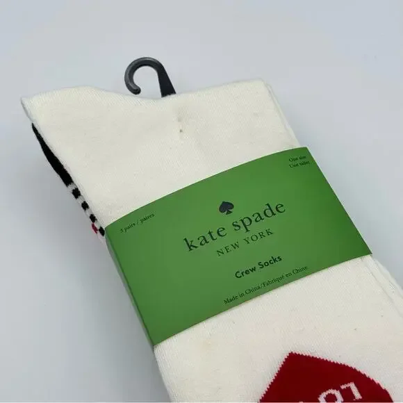 Kate Spade New York White Red Black Hearts Striped Crew Socks 3 Pairs Valentines - Picture 2 of 7